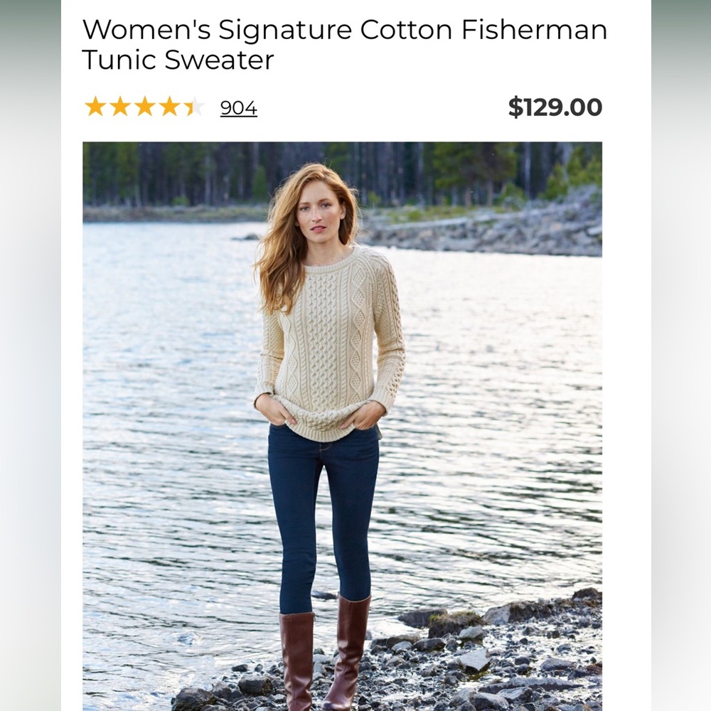 LL Bean signature cotton fisherman tunic sweater regular length beige size XS